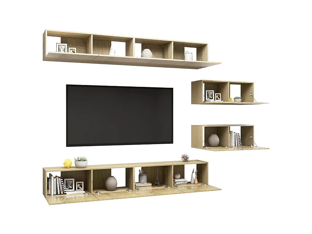 6 pcs conjunto móveis de TV derivados madeira carvalho sonoma PT242998