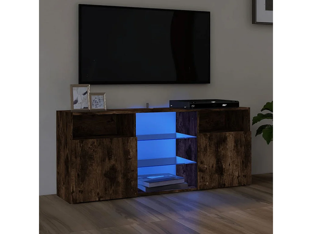 Meuble TV avec lumières LED Chêne fumé 120x30x50 cm BE38317