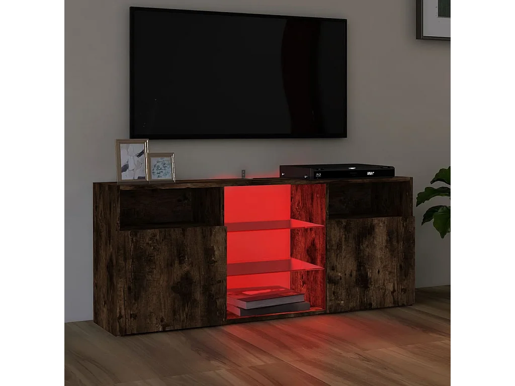 Meuble TV avec lumières LED Chêne fumé 120x30x50 cm BE38317