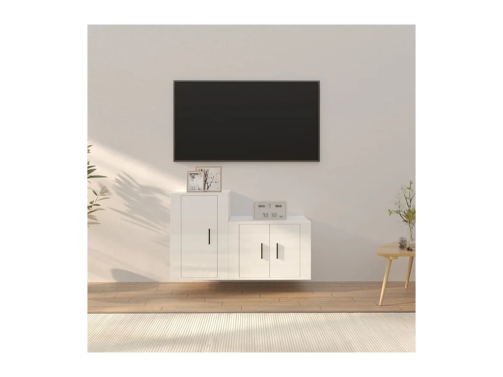 2-delige Tv-meubelset bewerkt hout hoogglans wit NL621045