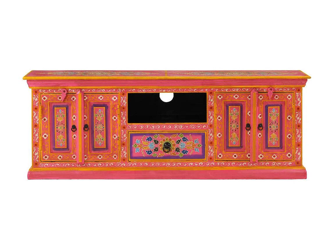 Meuble TV rose 110x30x40 cm bois massif de manguier BE32750