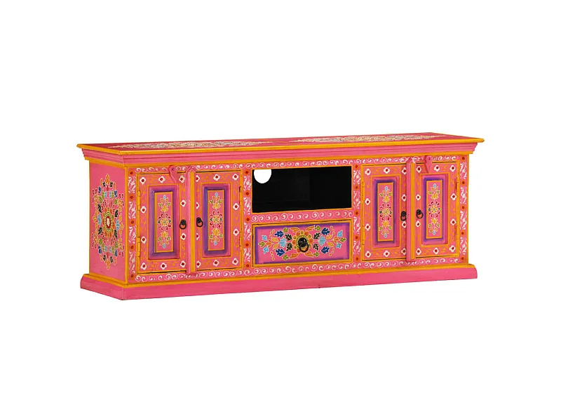 Meuble TV rose 110x30x40 cm bois massif de manguier BE32750