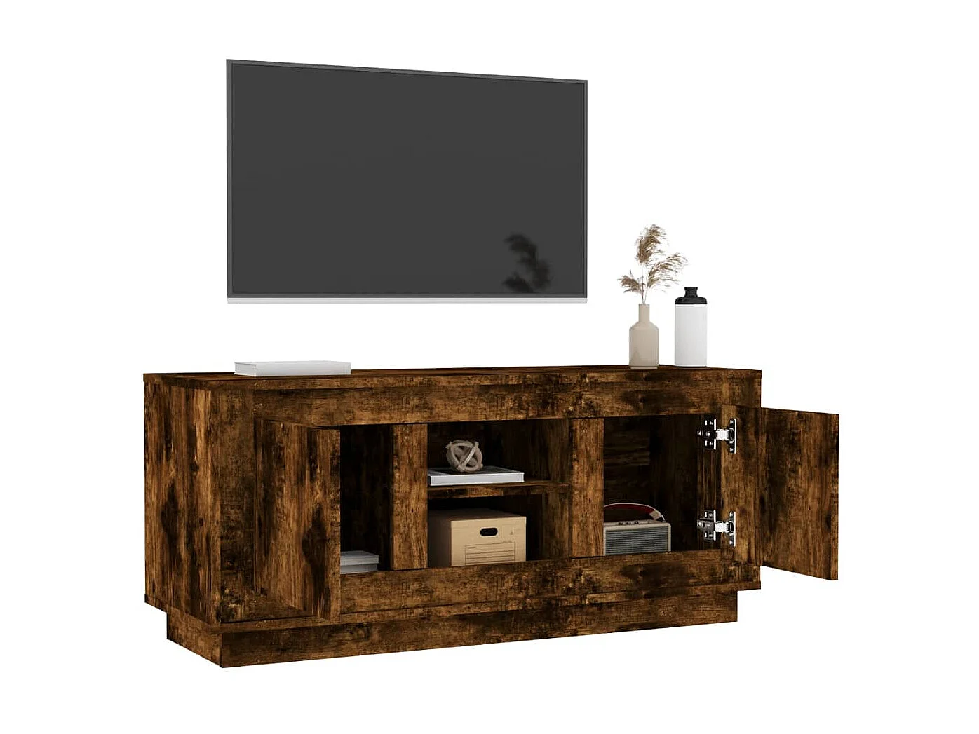 Meuble TV chêne fumé 102x35x45 cm bois d'ingénierie BE64723