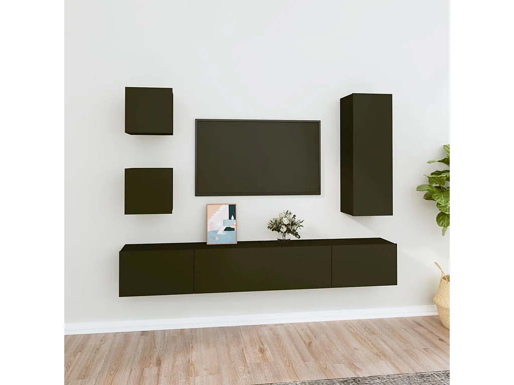 5-tlg. TV-Schrank-Set,TV-Möbel Schwarz Holzwerkstoff -gkd968385