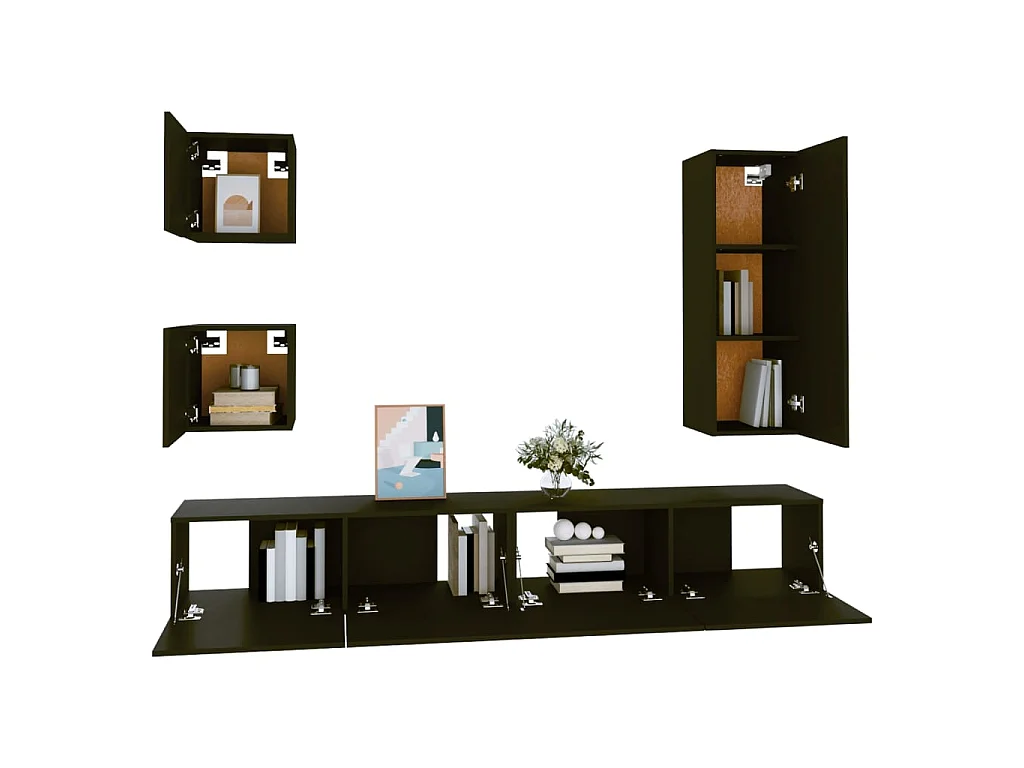 5-tlg. TV-Schrank-Set,TV-Möbel Schwarz Holzwerkstoff -gkd968385