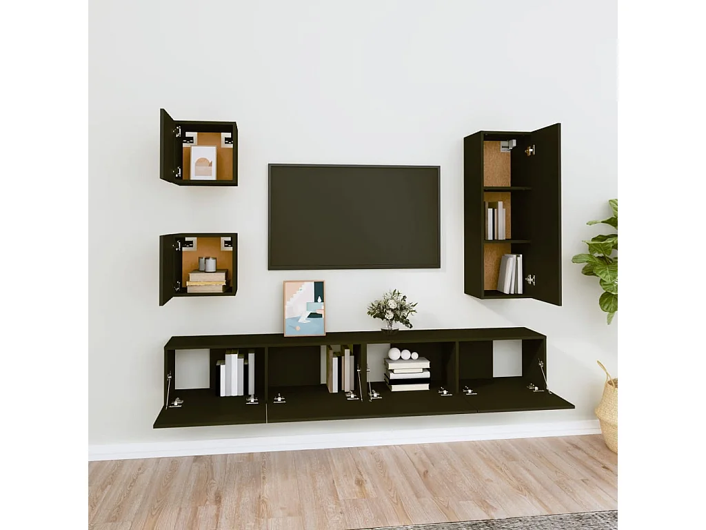 Meubles TV 5 pcs Noir Bois d'ingénierie BE71559