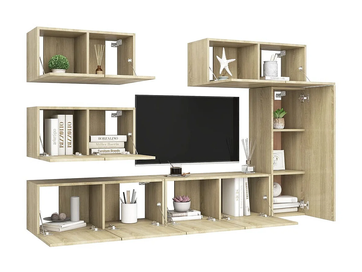 Ensemble de meuble TV 6 pcs Chêne sonoma Bois d'ingénierie BE83195