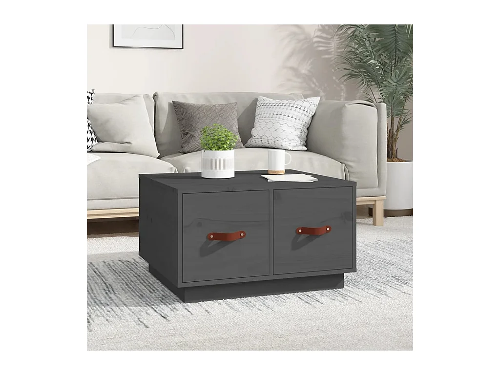 Table basse Gris 60x53x35 cm Bois massif de pin OFR71882 BonneVie Meuble