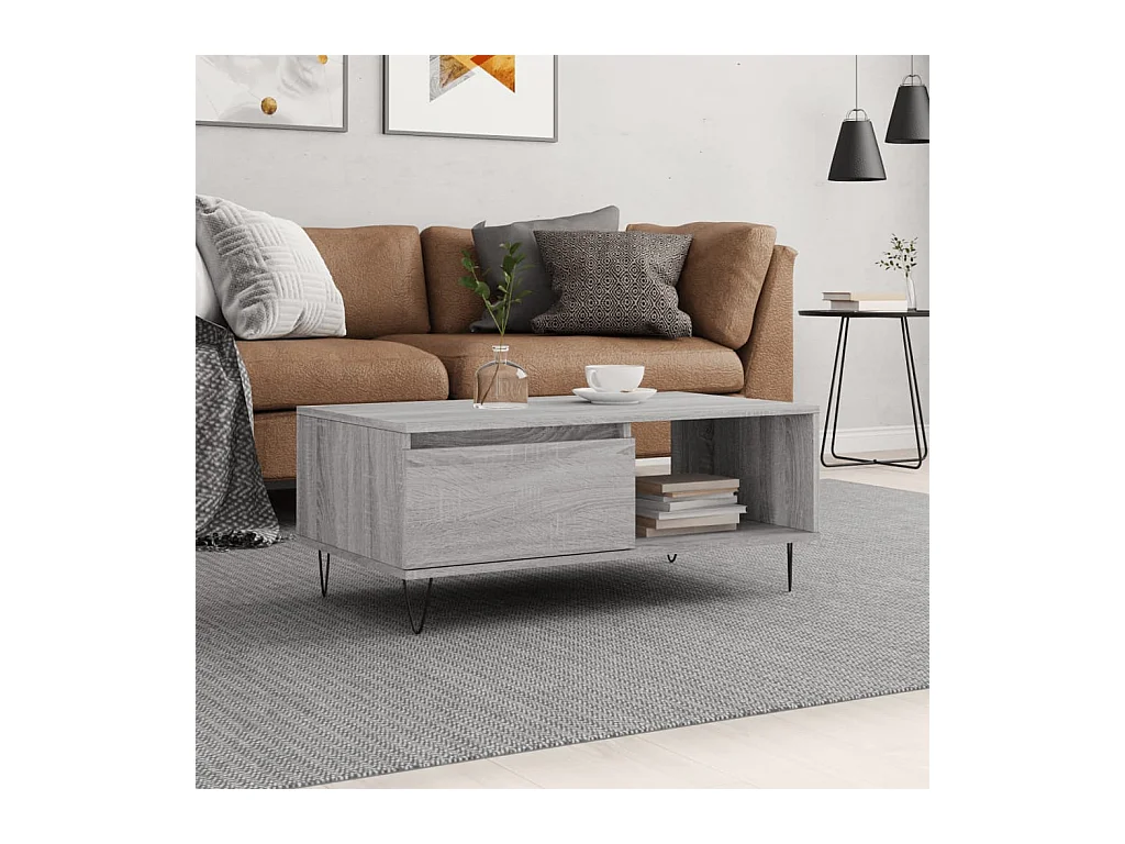 Table basse Sonoma gris 90x50x36,5 cm Bois d'ingénierie OFR99449 BonneVie Meuble