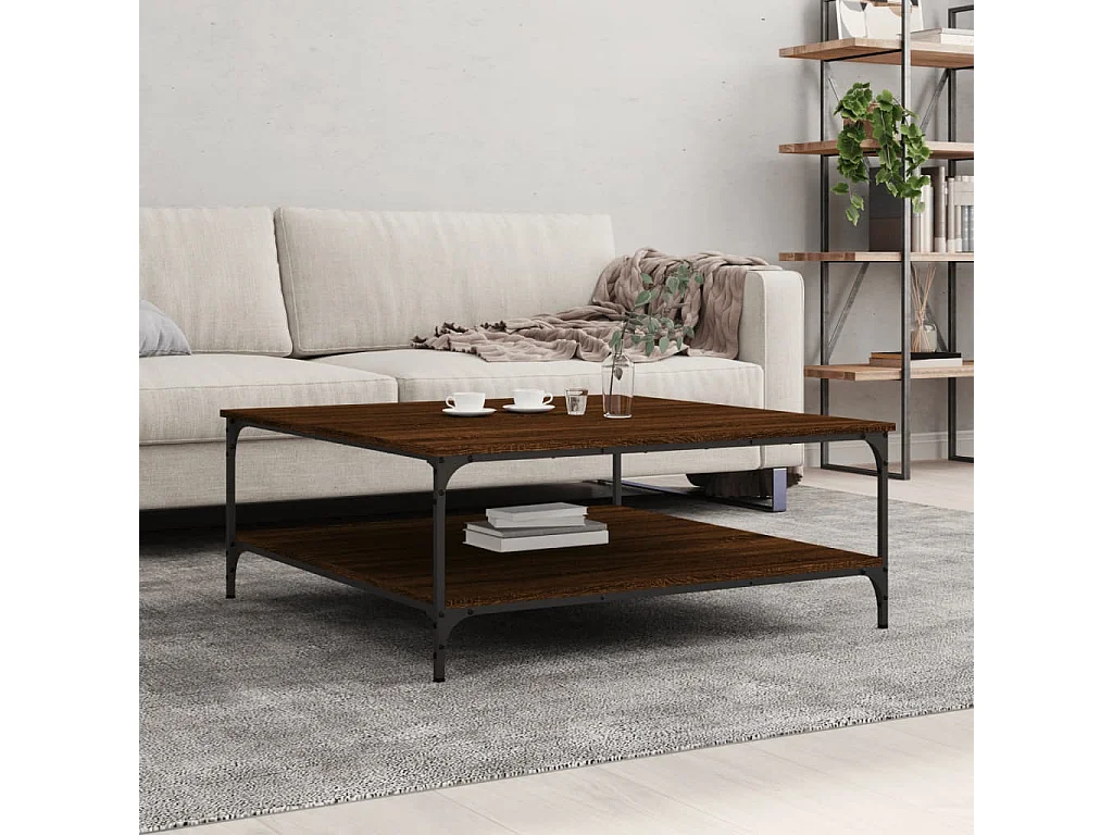 Table basse chêne marron 100x100x40 cm bois d'ingénierie OFR59566 BonneVie Meuble