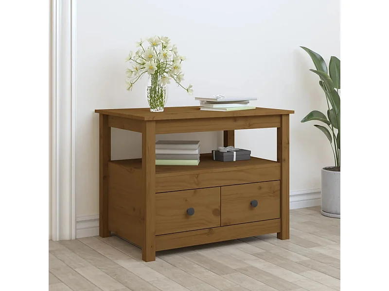 Table basse Marron miel 71x49x55 cm Bois massif de pin OFR92054 BonneVie Meuble