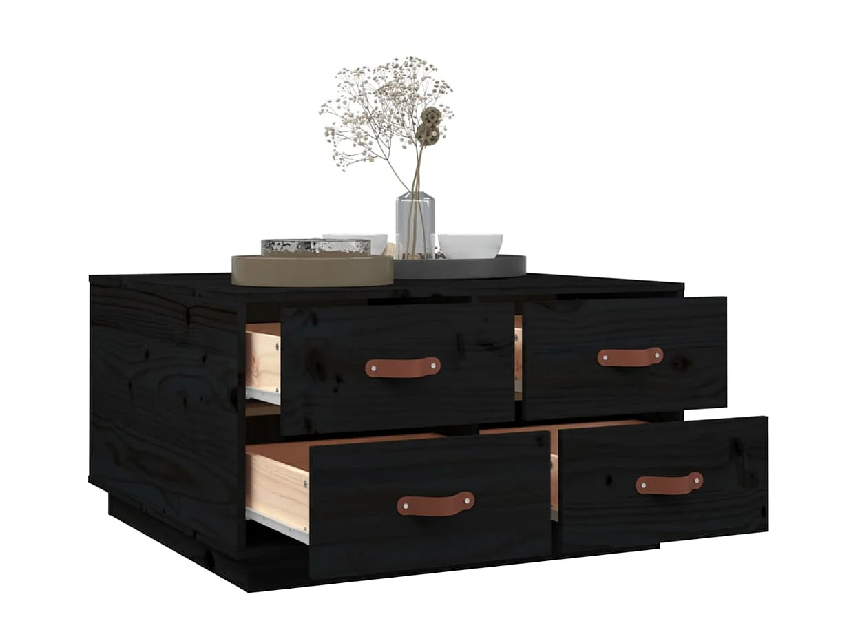 Mesa de centro de madera maciza de pino negro 80x80x45 cm ES59956