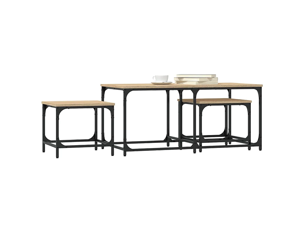 Tables basses gigognes 3 pcs chêne sonoma bois d'ingénierie OFR55675 BonneVie Meuble