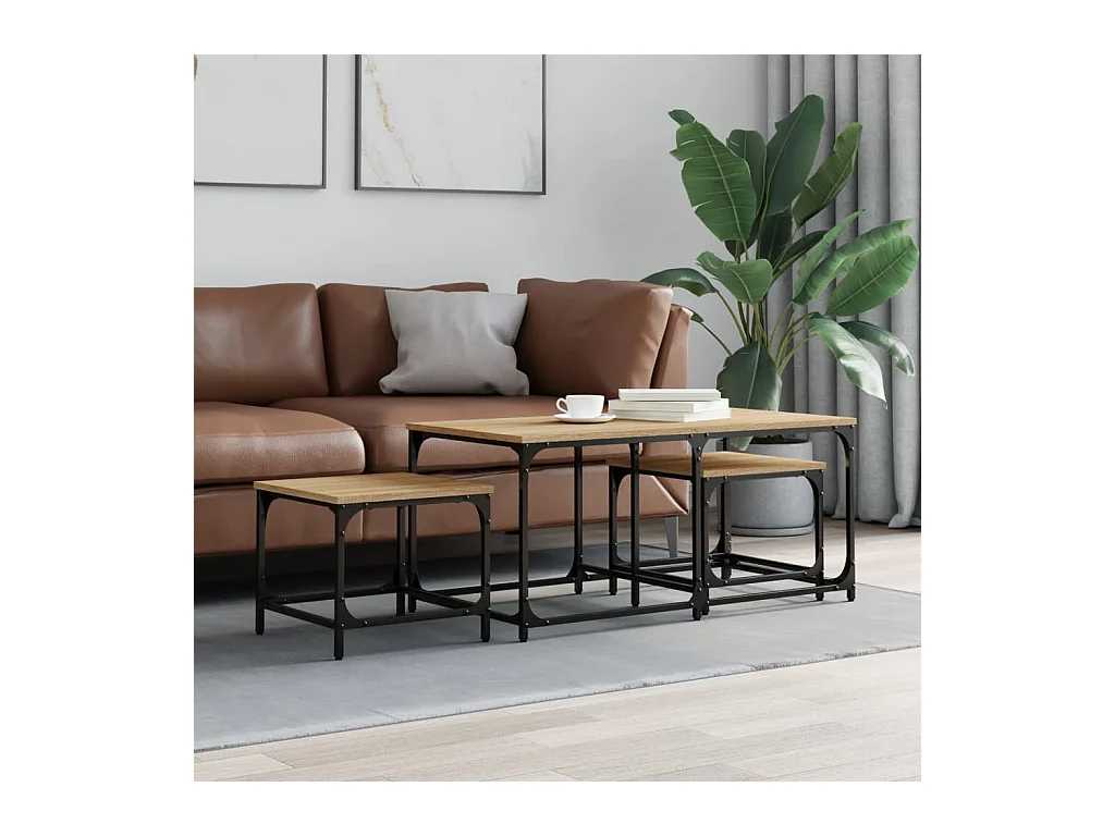 3-delige Tafeltjesset bewerkt hout sonoma eikenkleurig NL30126