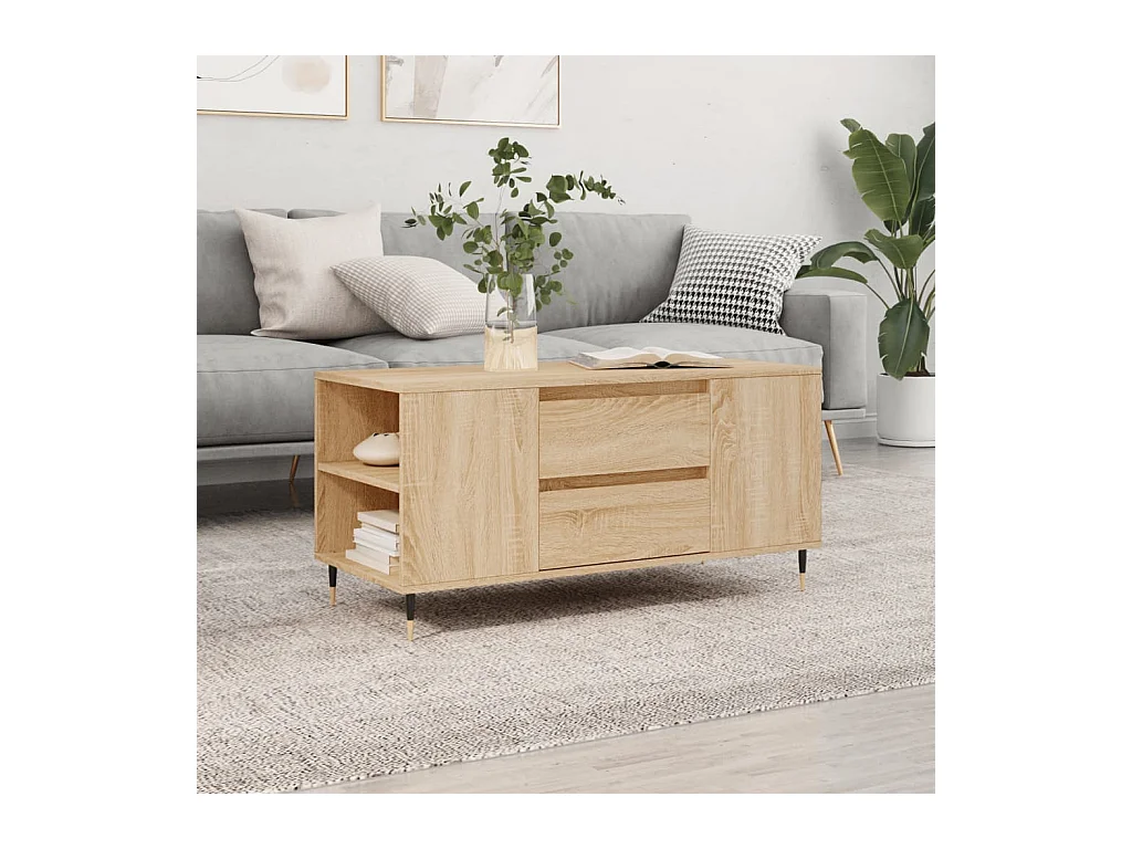 Table basse chêne sonoma 102x44,5x50 cm bois d'ingénierie OFR35287 BonneVie Meuble