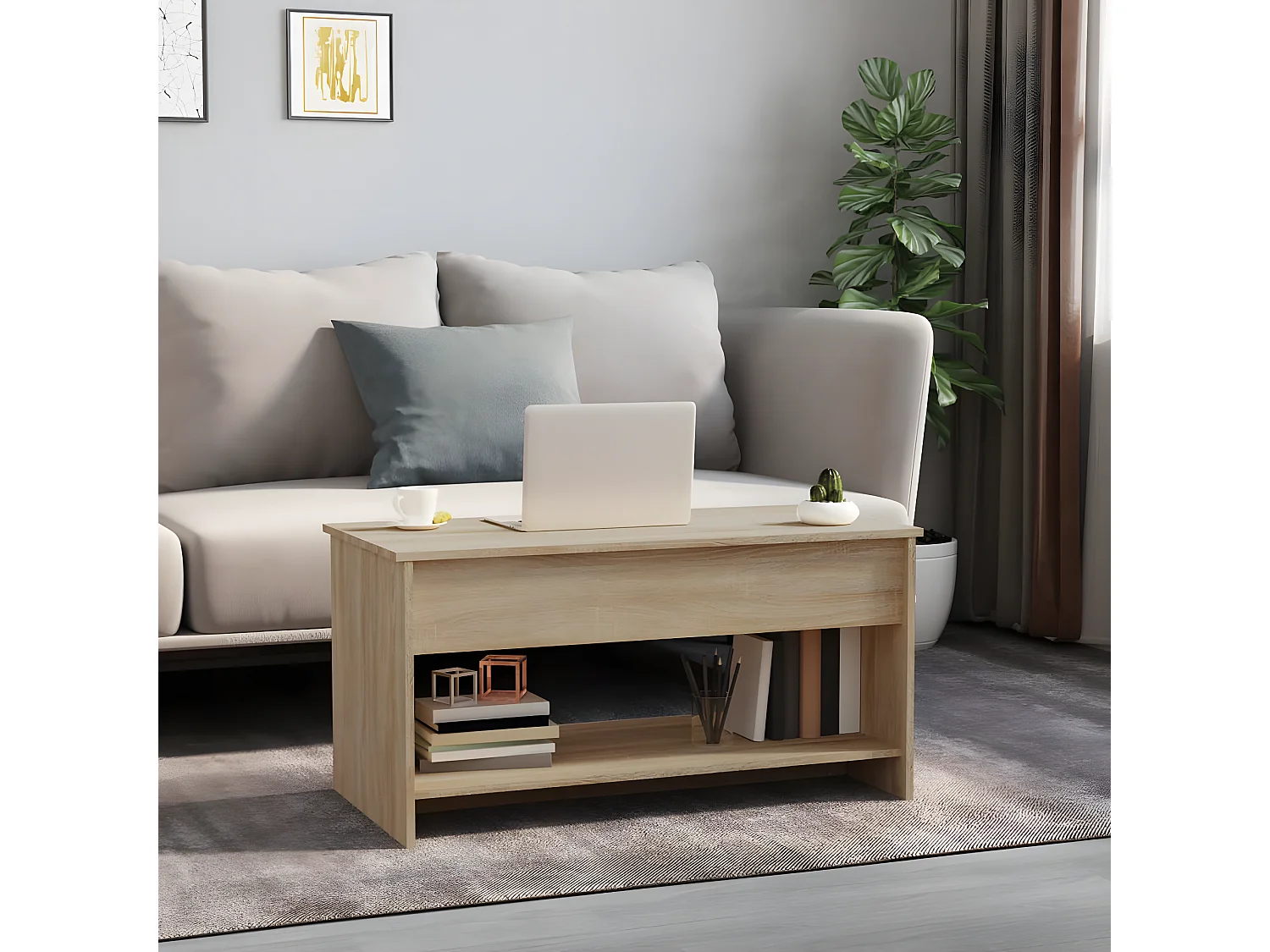 Table basse Chêne sonoma 102x50x52,5 cm Bois d'ingénierie OFR39701 BonneVie Meuble