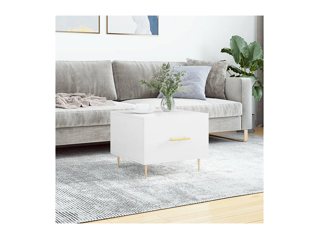 Table basse blanc brillant 50x50x40 cm bois d'ingénierie OFR56148 BonneVie Meuble