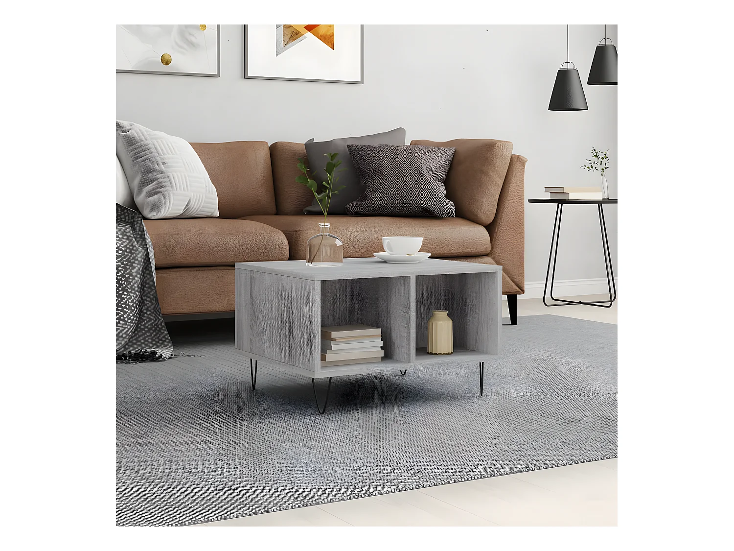 Table basse Sonoma gris 60x50x36,5 cm Bois d'ingénierie OFR88528 BonneVie Meuble