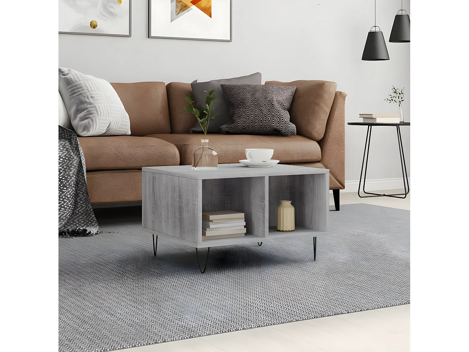 Table basse Sonoma gris 60x50x36,5 cm Bois d'ingénierie OFR88528 BonneVie Meuble