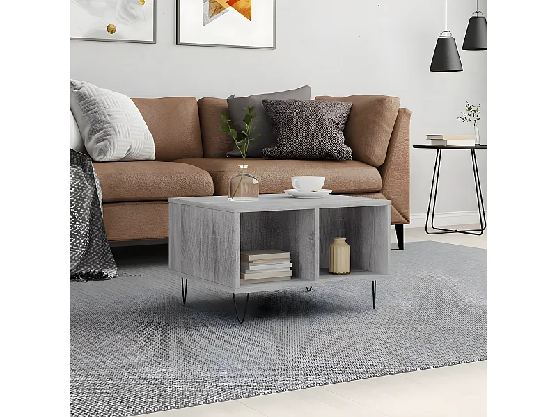 Table basse Sonoma gris 60x50x36,5 cm Bois d'ingénierie OFR88528 BonneVie Meuble