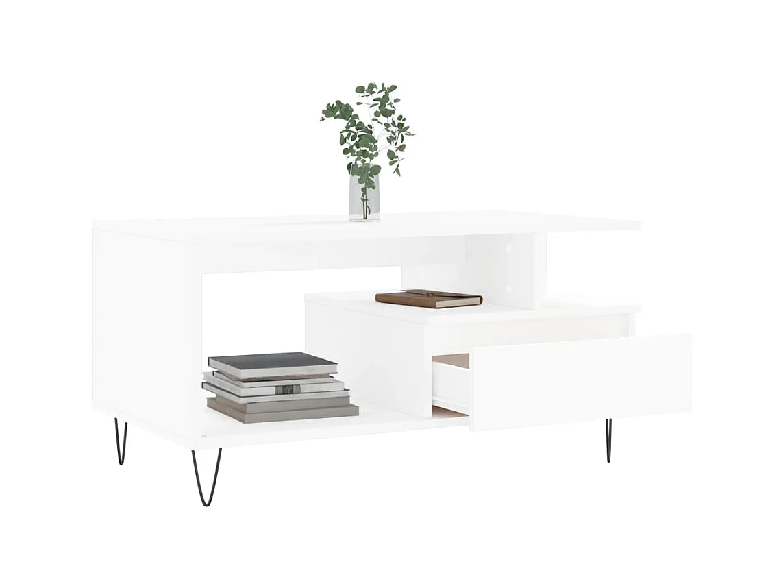 Table basse Blanc 90x49x45 cm Bois d'ingénierie OFR93114 BonneVie Meuble
