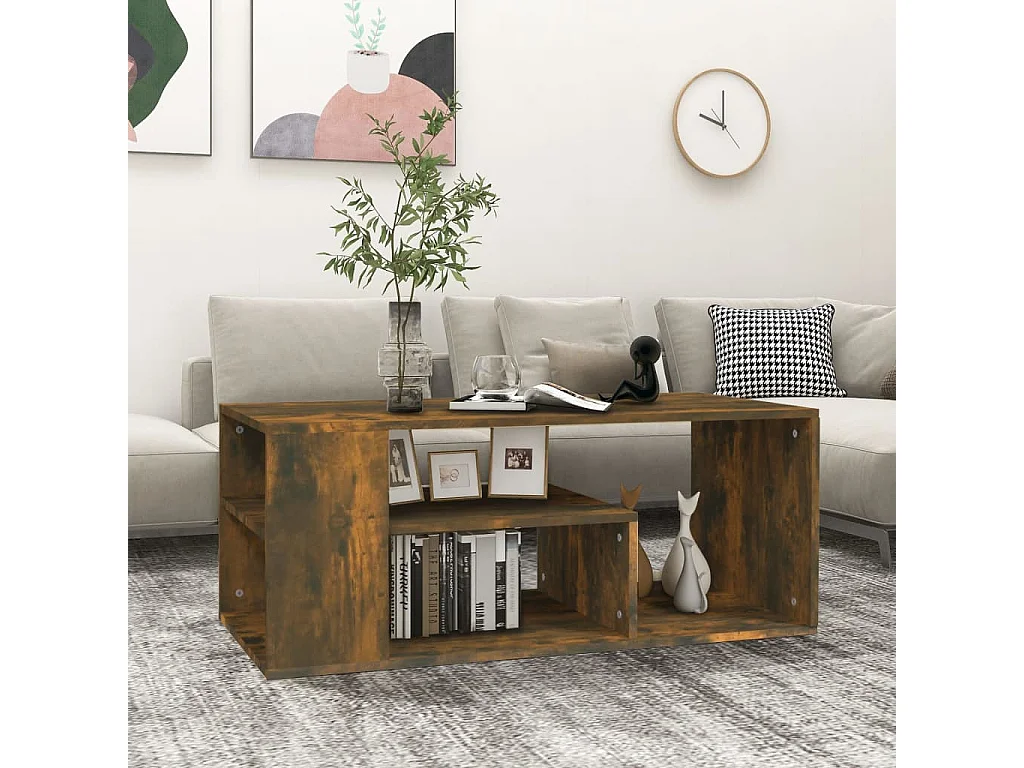 Mesa de centro madera contrachapada roble ahumado 100x50x40 cm ES47041