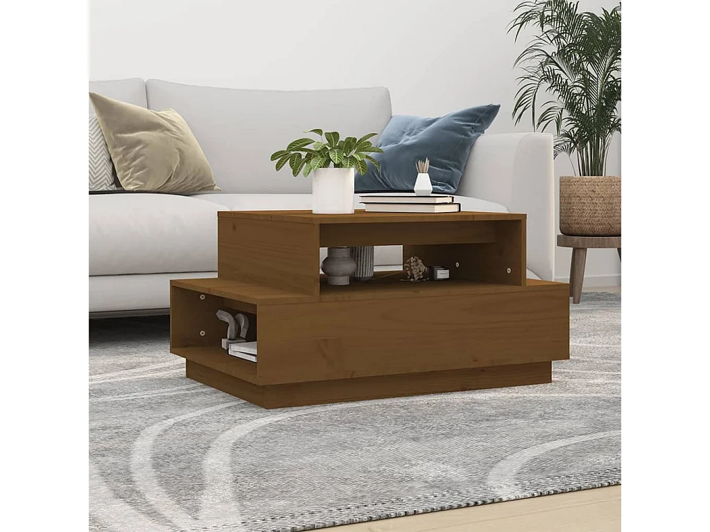 Table basse Marron miel 80x55x40,5 cm Bois massif de pin OFR11005 BonneVie Meuble