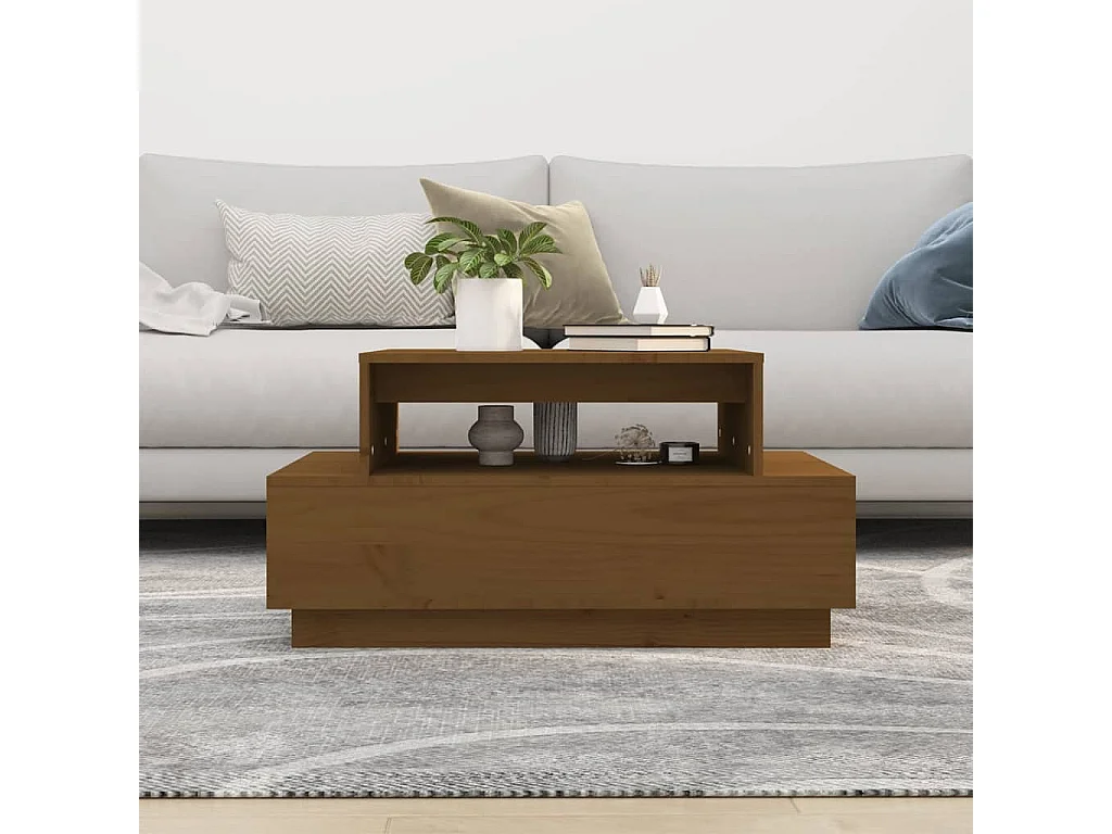 Table basse Marron miel 80x55x40,5 cm Bois massif de pin OFR11005 BonneVie Meuble