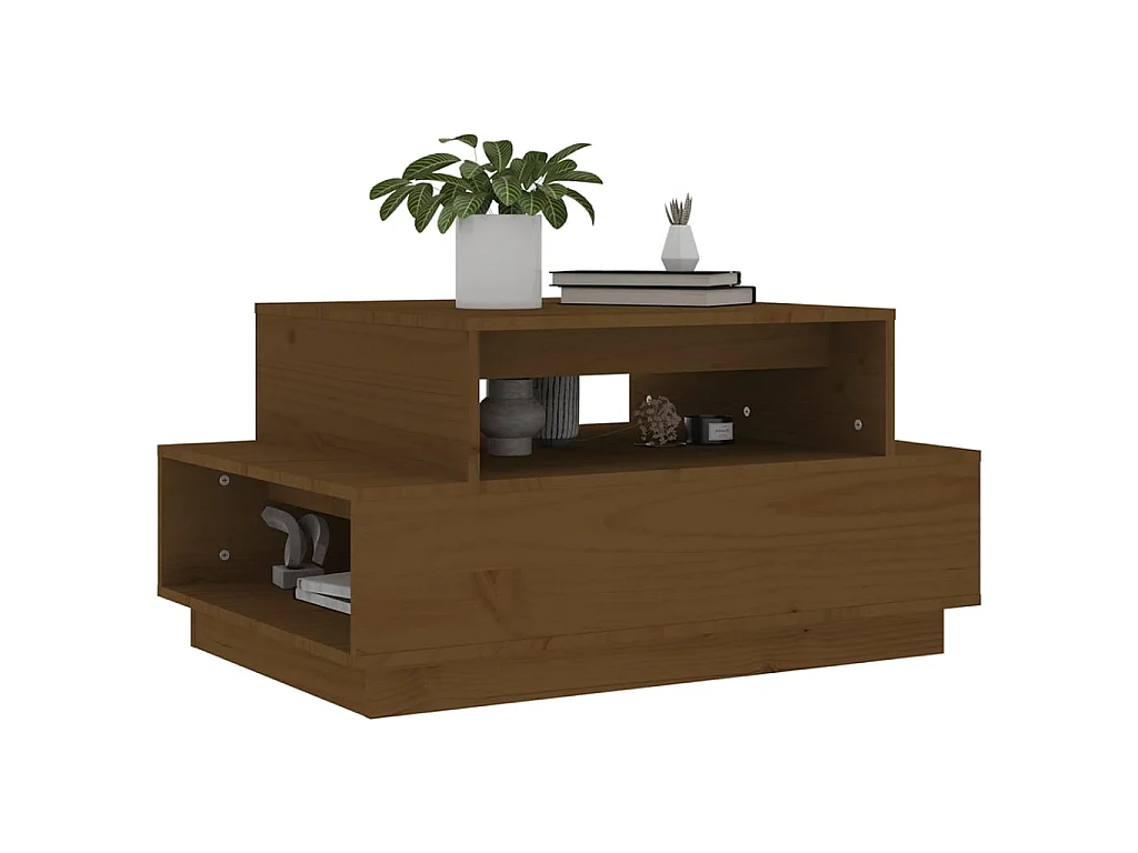 Table basse Marron miel 80x55x40,5 cm Bois massif de pin OFR11005 BonneVie Meuble