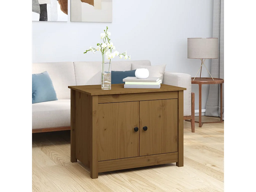 Mesa de centro de madera maciza de pino marrón miel 71x49x55 cm ES38741