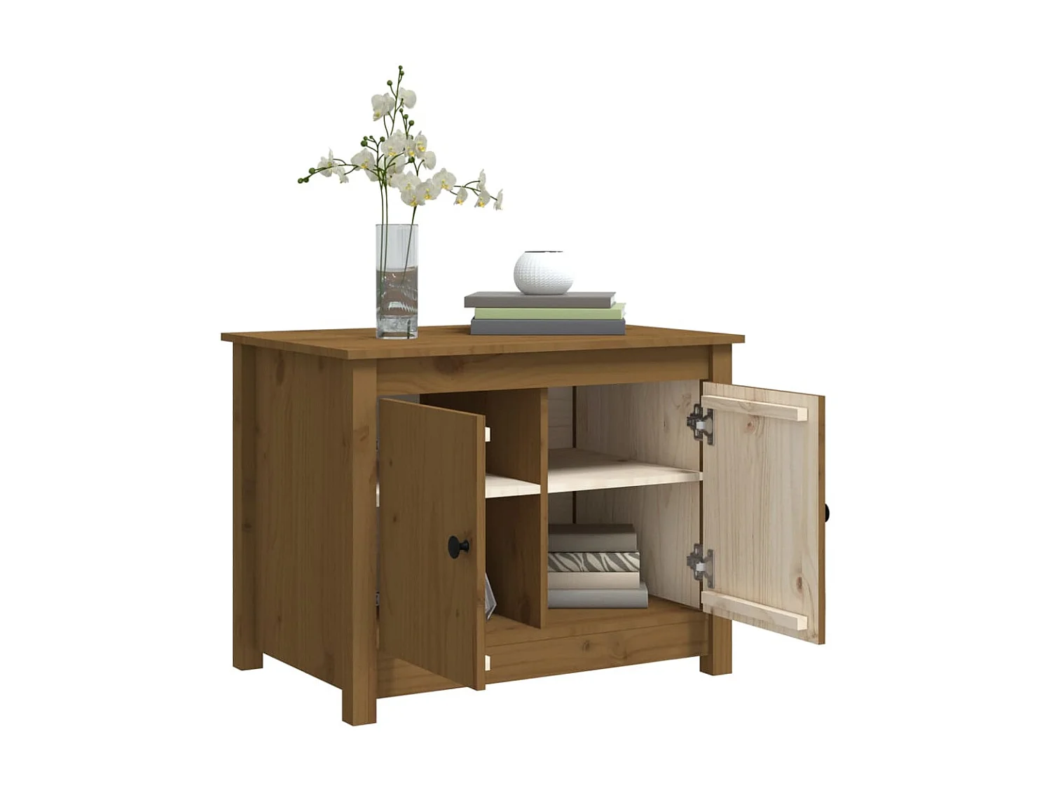 Mesa de centro de madera maciza de pino marrón miel 71x49x55 cm ES38741