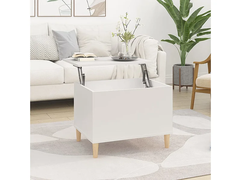 Table basse relevable relevable, Table Salon, Table Café, Table d'appoint Blanc 60x44,5x45 cm Bois d'ingénierie BonneVie Meuble JOQ61481