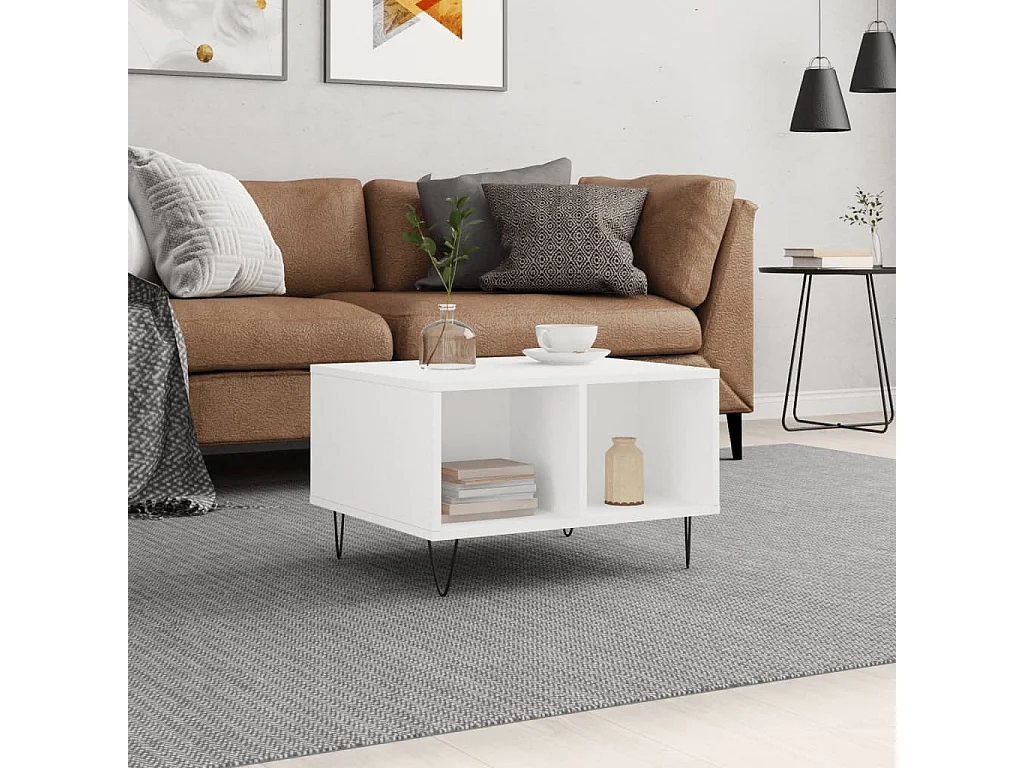 Mesa de centro madera contrachapada blanco 60x50x36,5 cm ES46596