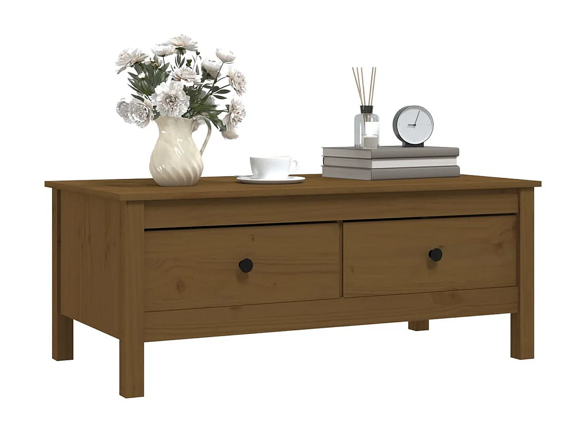 Mesa de centro madera maciza de pino marrón miel 100x50x40 cm ES34476