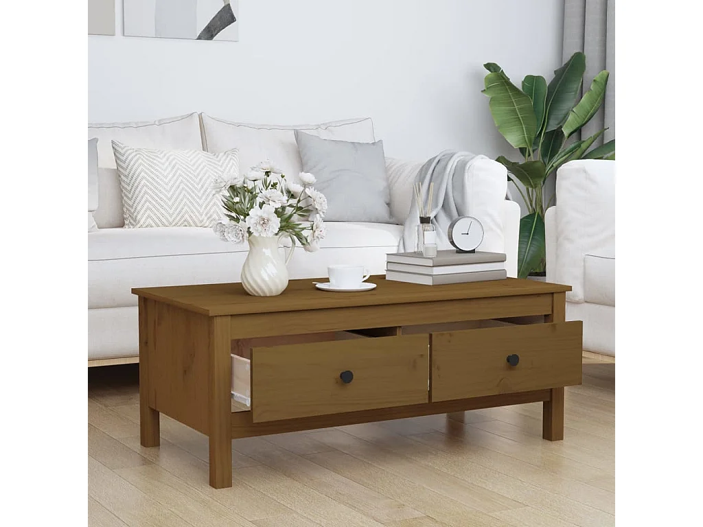 Table basse Marron miel 100x50x40 cm Bois massif de pin OFR67461 BonneVie Meuble