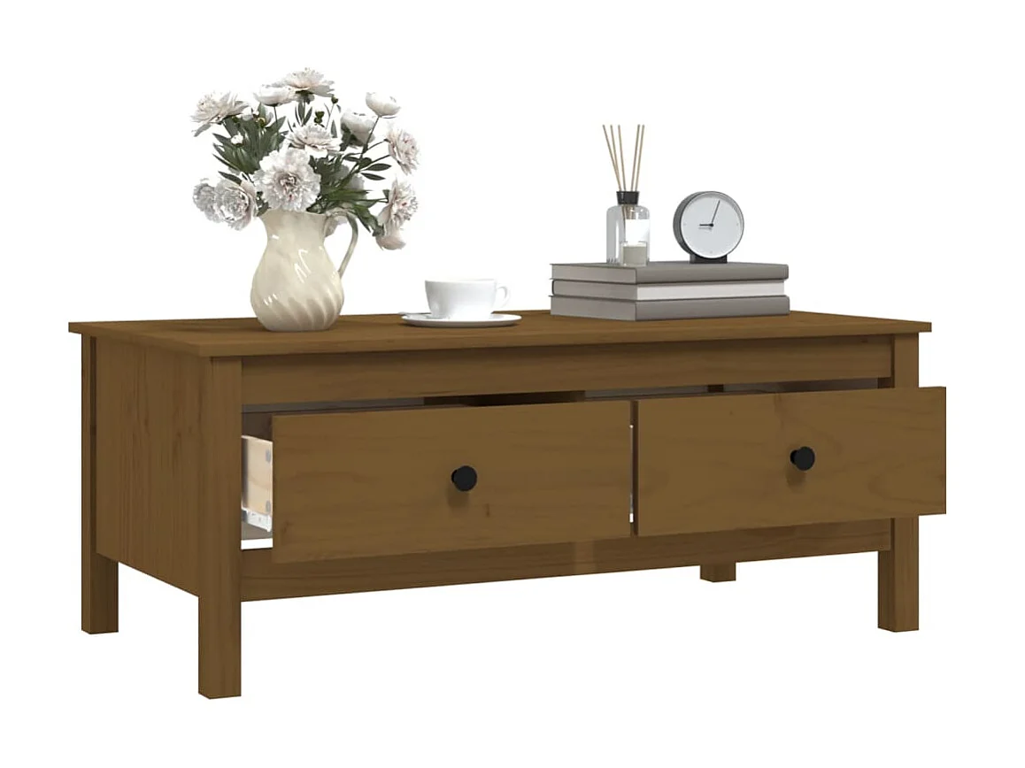 Table basse Marron miel 100x50x40 cm Bois massif de pin OFR67461 BonneVie Meuble