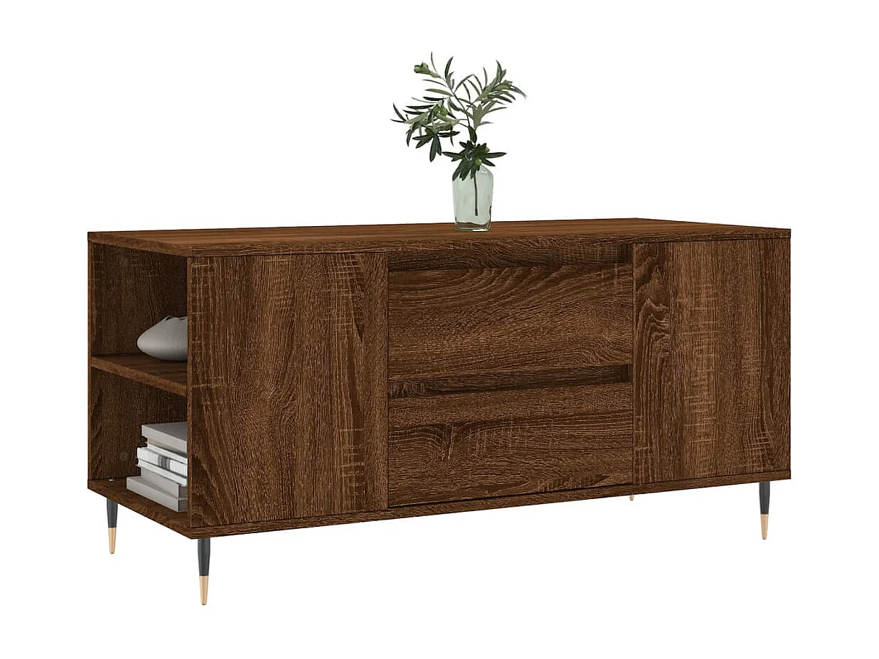 Table basse chêne marron 102x44,5x50 cm bois d'ingénierie OFR46752 BonneVie Meuble