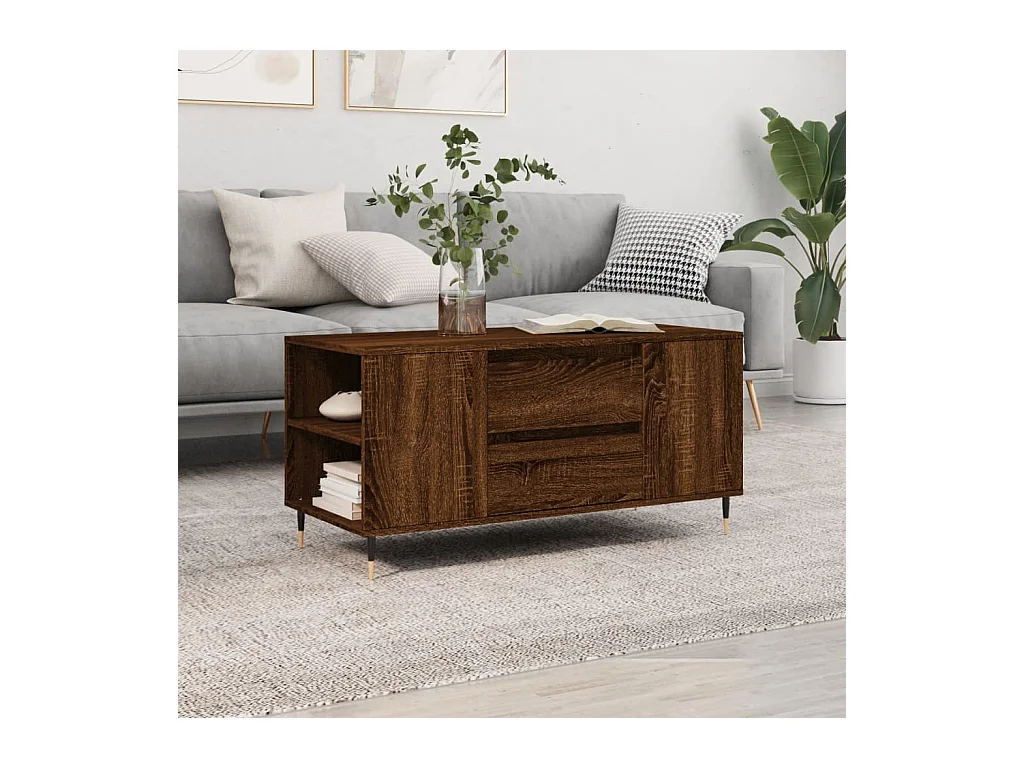 Table basse chêne marron 102x44,5x50 cm bois d'ingénierie OFR46752 BonneVie Meuble