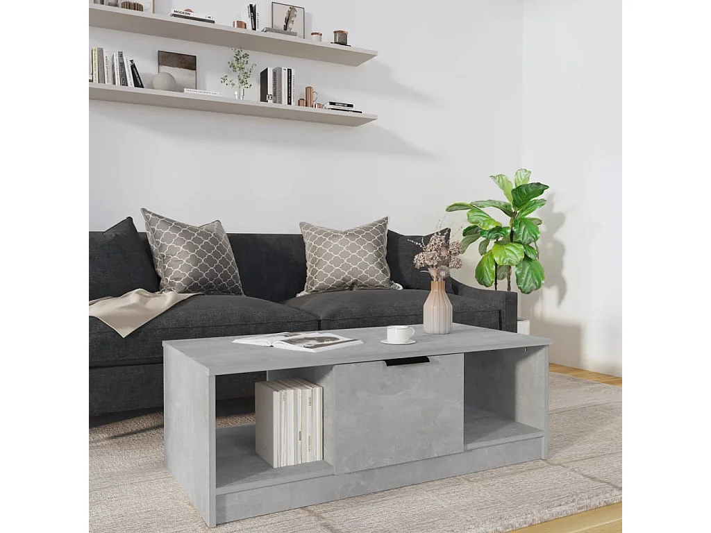 Table basse gris béton 102x50x36 cm bois d'ingénierie OFR85904 BonneVie Meuble