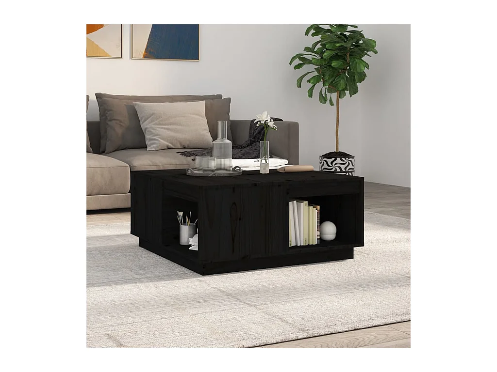 Table basse Noir 80x81x36,5 cm Bois massif de pin OFR19110 BonneVie Meuble
