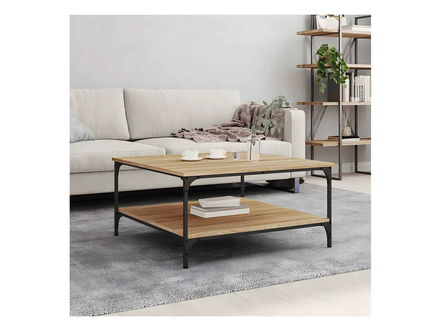 Table basse chêne sonoma 80x80x40 cm bois d'ingénierie OFR47339 BonneVie Meuble