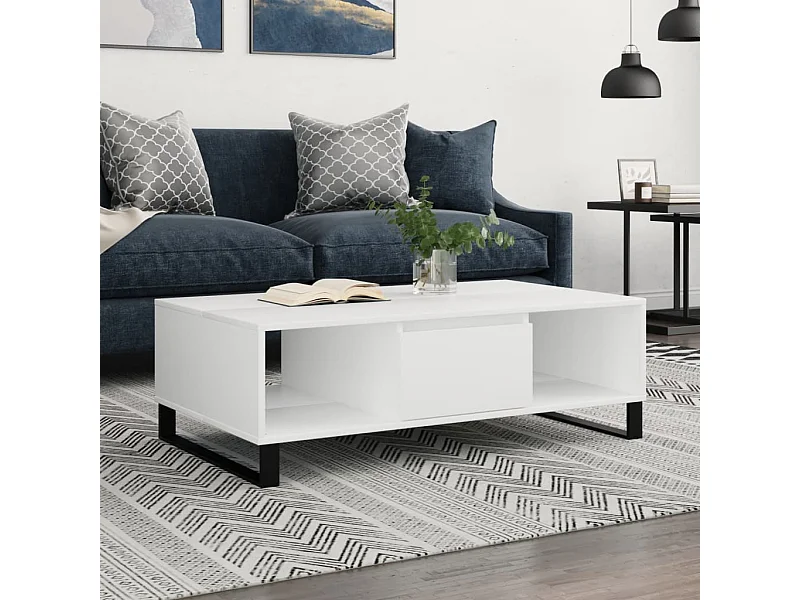 Table basse blanc 104x60x35 cm bois d'ingénierie OFR56847 BonneVie Meuble