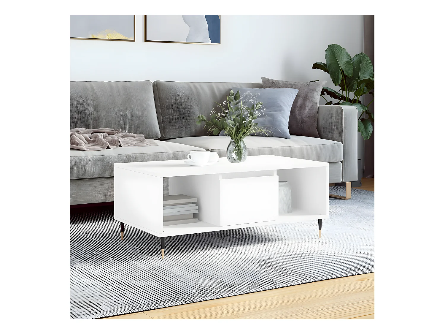 Table basse Blanc 90x50x36,5 cm Bois d'ingénierie OFR72047 BonneVie Meuble