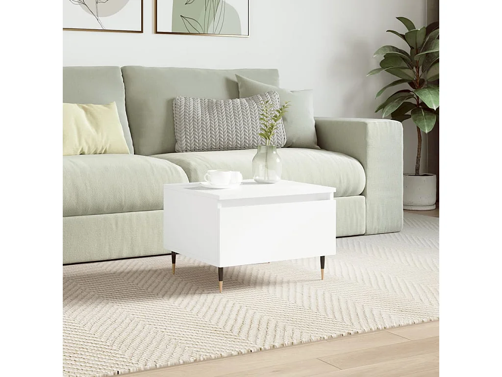 Table basse blanc 50x46x35 cm bois d'ingénierie OFR29852 BonneVie Meuble