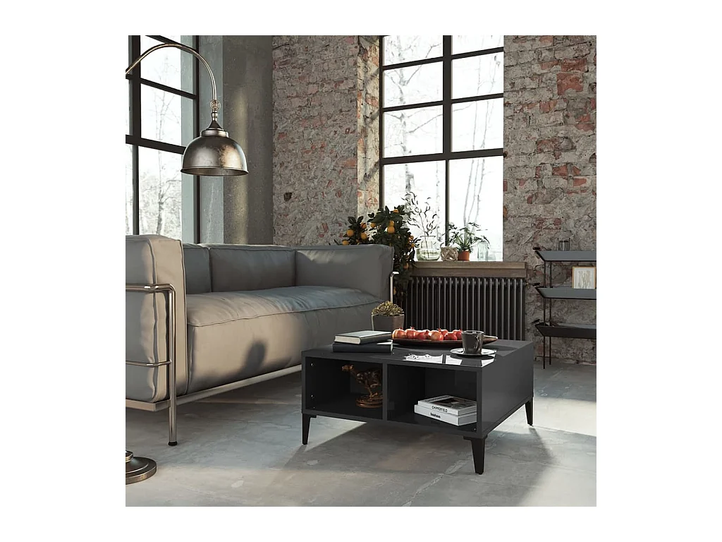Table basse Gris brillant 60x60x30 cm Aggloméré OFR19586 BonneVie Meuble