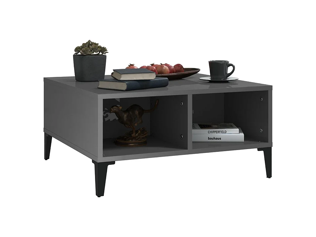 Table basse Gris brillant 60x60x30 cm Aggloméré OFR19586 BonneVie Meuble