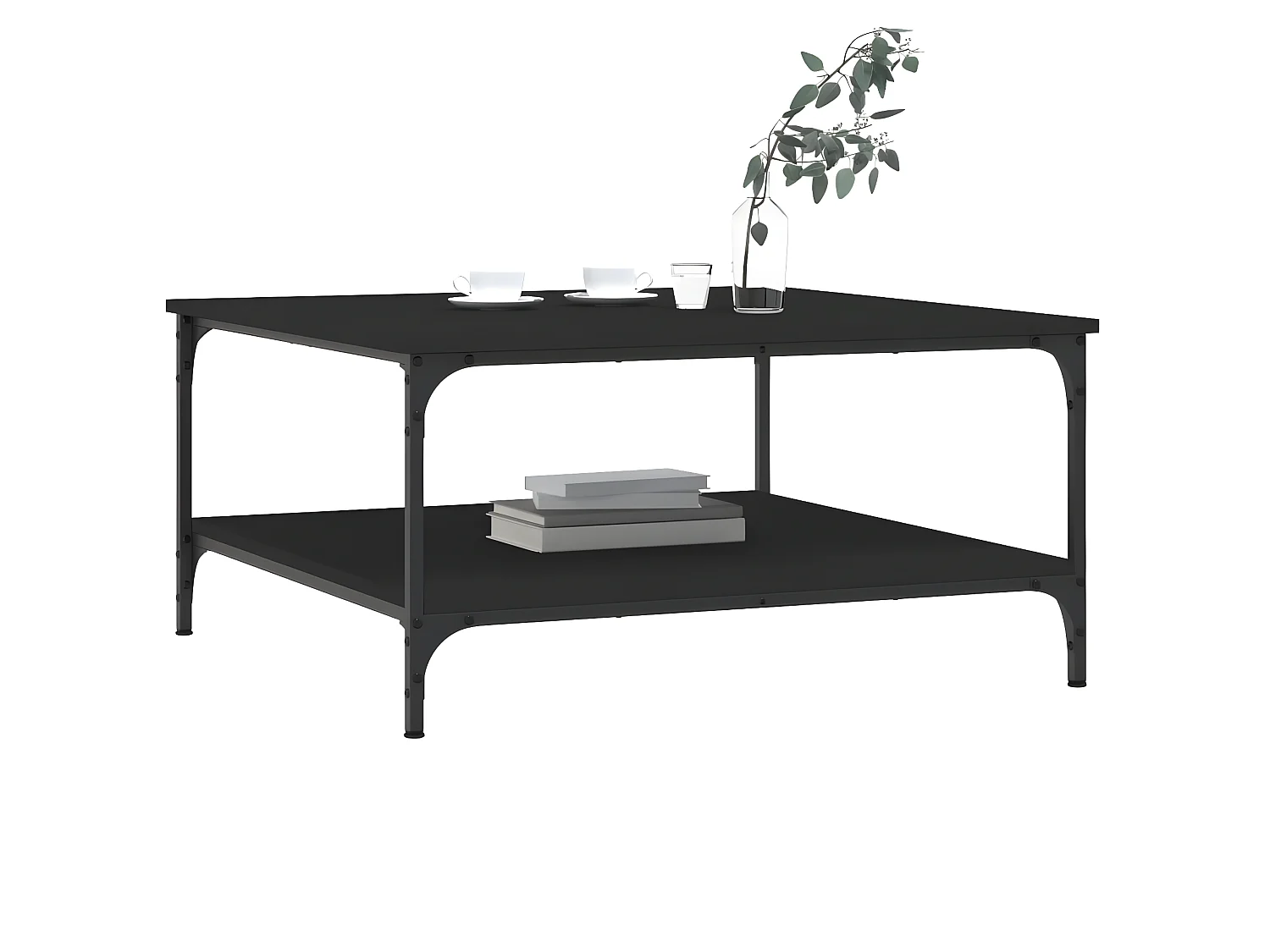 Table basse noir 80x80x40 cm bois d'ingénierie OFR97197 BonneVie Meuble
