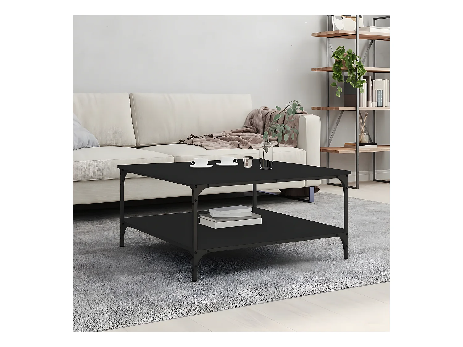 Table basse noir 80x80x40 cm bois d'ingénierie OFR97197 BonneVie Meuble