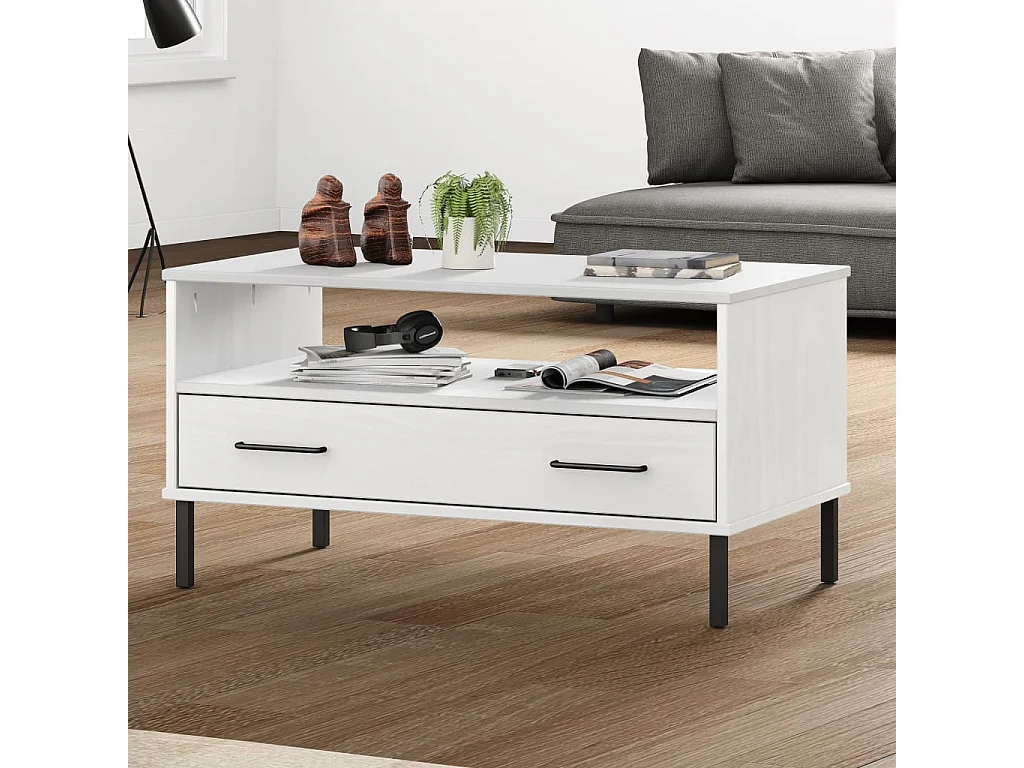 Table basse avec pieds en métal Blanc 85x50x45 cm Bois OSLO OFR93020 BonneVie Meuble