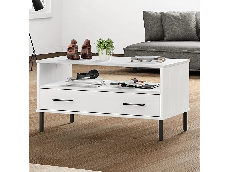 Table basse avec pieds en métal Blanc 85x50x45 cm Bois OSLO OFR93020 BonneVie Meuble